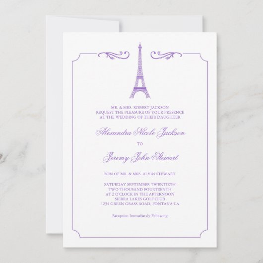 Eiffelturm in Lavender Elegant Highlights Einladung (Vorderseite)