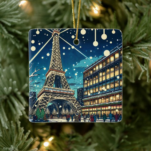 Eiffelturm in Paris, Frankreich zu Weihnachten Keramikornament (Baum)