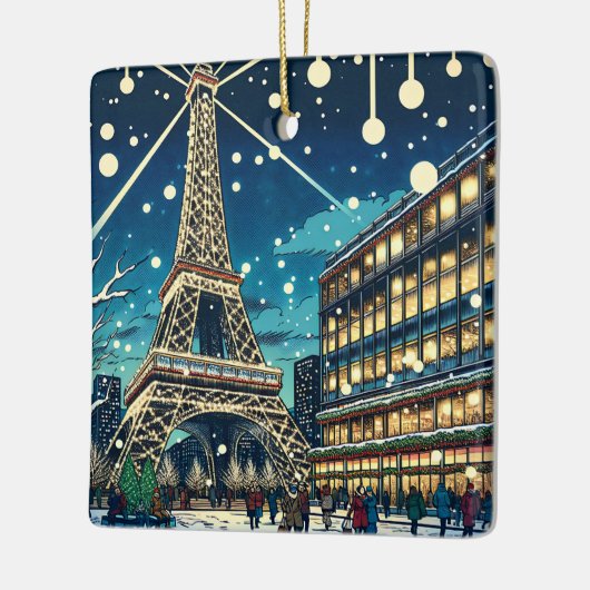 Eiffelturm in Paris, Frankreich zu Weihnachten Keramikornament (Links)