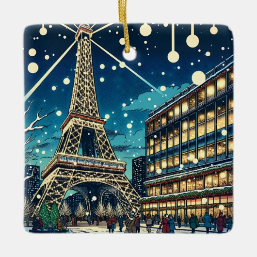 Eiffelturm in Paris, Frankreich zu Weihnachten Keramikornament (Vorderseite)