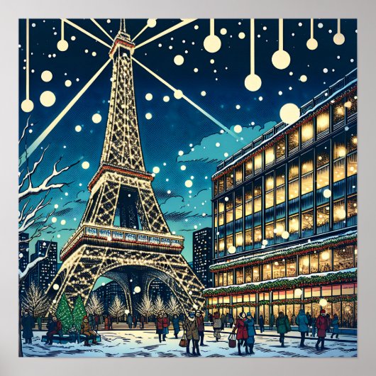 Eiffelturm in Paris, Frankreich zu Weihnachten Poster (Vorne)