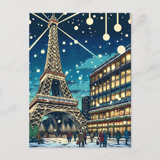 Eiffelturm in Paris, Frankreich zu Weihnachten Postkarte (Vorderseite)