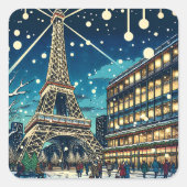 Eiffelturm in Paris, Frankreich zu Weihnachten Quadratischer Aufkleber (Vorderseite)
