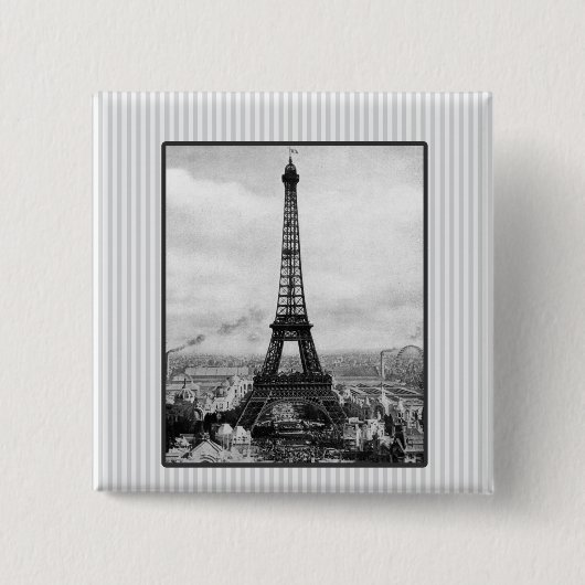 Eiffelturm in Paris Vintag gestreift Button (Vorderseite)