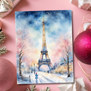 Eiffelturm in Weihnachts-Kunstwasserfarbe Karte