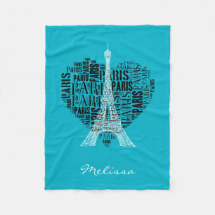 Eiffelturm & Inschriften Paris im Herzen Aqua Fleecedecke