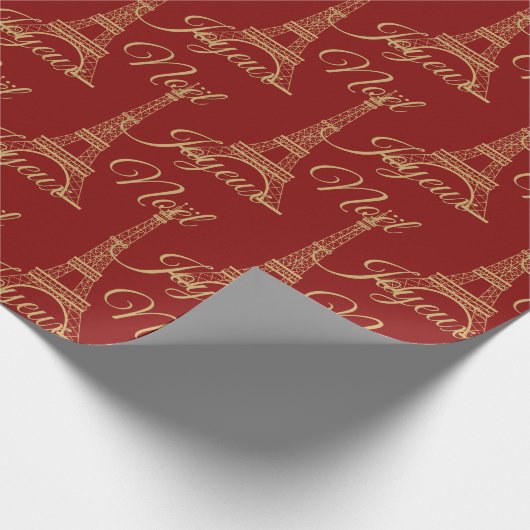 Eiffelturm Joyeux Weihnachten Wrapping Paper Geschenkpapier (Ecke)