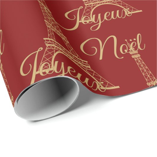 Eiffelturm Joyeux Weihnachten Wrapping Paper Geschenkpapier (Rolleneckpunkt)