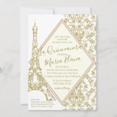 Eiffelturm La Quinceanera Blush and Gold Damask Einladung (Vorderseite)