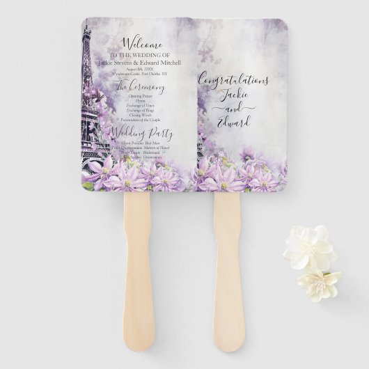 Eiffelturm Lavender Romance Hochzeitsprogramm Fächer (Vorne und Hinten)
