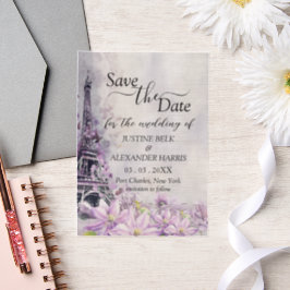 Eiffelturm Lavender Romance Save the Date Pergament Einladungen