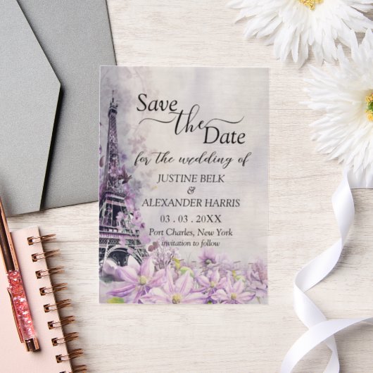 Eiffelturm Lavender Romance Save the Date Pergament Einladungen (Hochzeit)