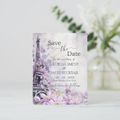 Eiffelturm Lavender Romance Save the Date Postkarte (Stehend Vorderseite)
