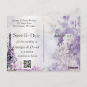 Eiffelturm Lavender Romance Save the Date Postkarte (Rückseite)