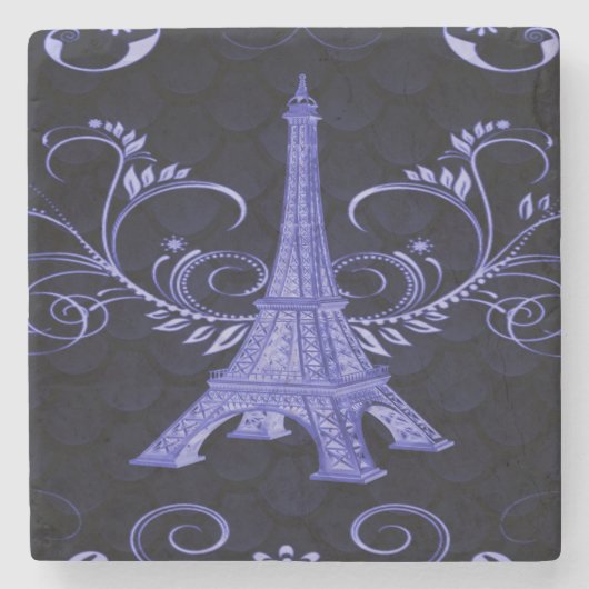 Eiffelturm Lila florale Wirbel Stone Untersetzer (Vorderseite)