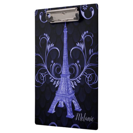 Eiffelturm Lila florale Wirbel Zwischenablage Klemmbrett (Links)
