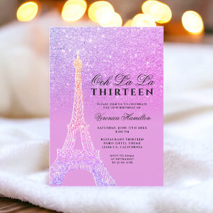 Eiffelturm lila Glitter rosa chic dreizehn Einladung