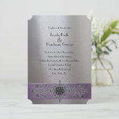 Eiffelturm Lila und Silberhochzeit Einladung (Stehend Vorderseite)