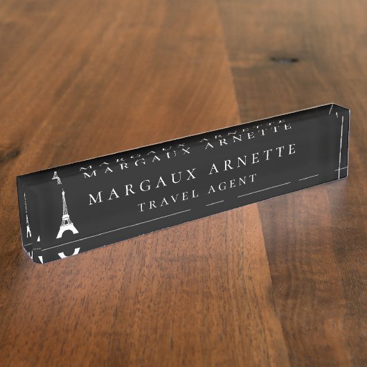 Eiffelturm-Logo Schwarz Namensplakette (Seite)