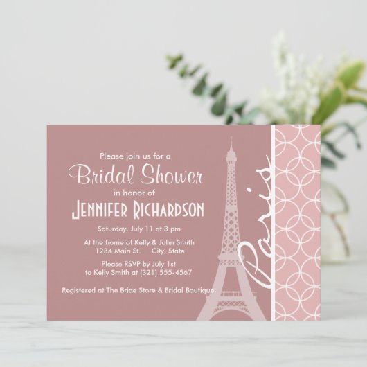 Eiffelturm; Mauve Circles Einladung (Stehend Vorderseite)