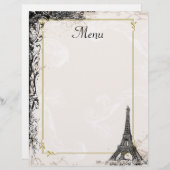 Eiffelturm-Menü im Vintagen französischen Stil (Vorne/Hinten)