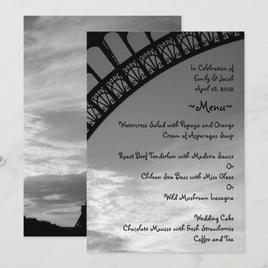 Eiffelturm-Menü-Karten Menükarte (Vorne/Hinten)