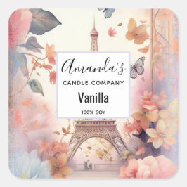 Eiffelturm mit Blume Candle Business Quadratischer Aufkleber