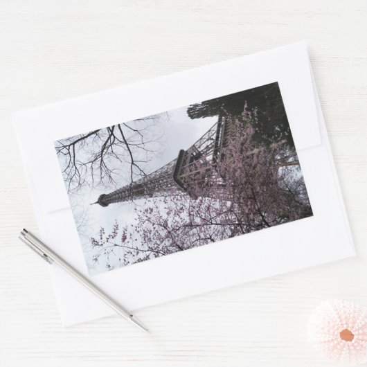 Eiffelturm mit Blüte Rechteckiger Aufkleber (Umschlag)