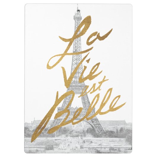 Eiffelturm mit Goldschreiben Klemmbrett (Rückseite)