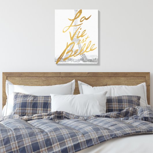 Eiffelturm mit Goldschrift Leinwanddruck (Insitu (Schlafzimmer))