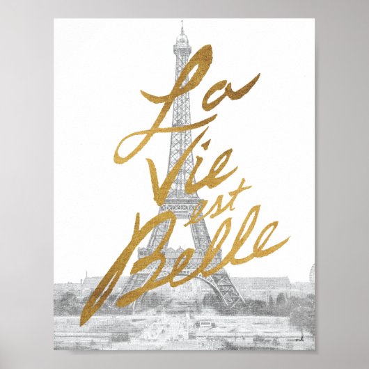 Eiffelturm mit Goldschrift Poster (Vorne)