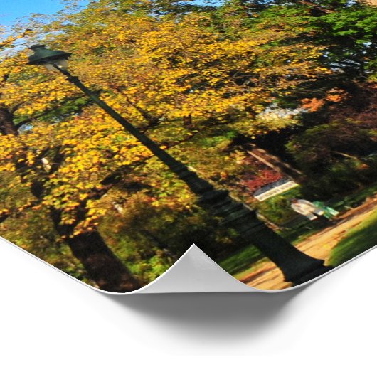 Eiffelturm mit Herbstbäumen und Blätter Poster (Ecke)