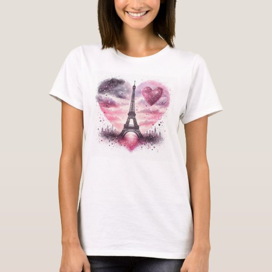 Eiffelturm mit Herz-Mode T-Shirt (Vorderseite)