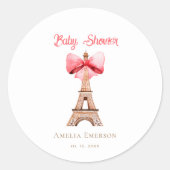 Eiffelturm mit Pink Bow Paris Baby Dusche Runder Aufkleber (Vorderseite)