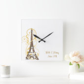 Eiffelturm mit Rollen Quadratische Wanduhr (Zuhause)