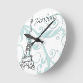 Eiffelturm mit Rollen Runde Wanduhr (Winkel)