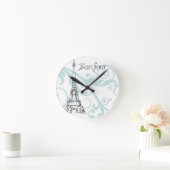 Eiffelturm mit Rollen Runde Wanduhr (Zuhause)