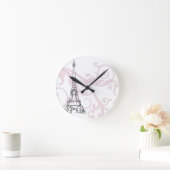 Eiffelturm mit Rollen Runde Wanduhr (Zuhause)