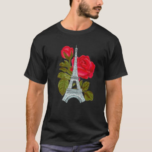 Eiffelturm mit Rose Liebe Paris Rose Französischer T-Shirt