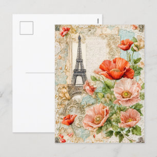 Eiffelturm mit roten Klatschmohnblumen Feiertagspostkarte