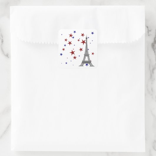 Eiffelturm mit Sternen Quadratischer Aufkleber (Tasche)
