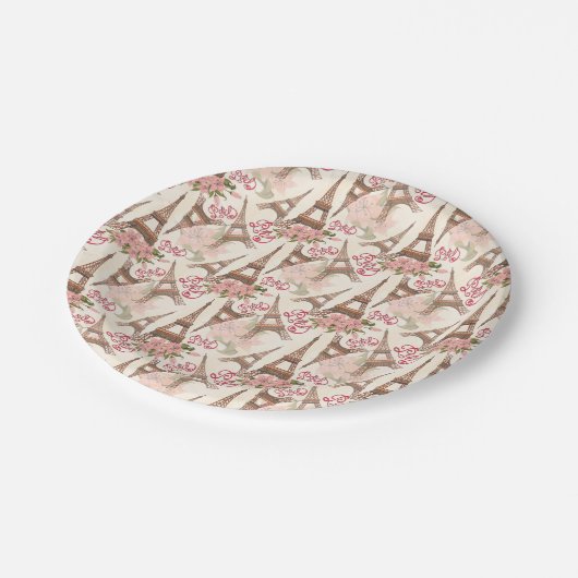 Eiffelturm-Muster Pappteller (Schrägansicht)