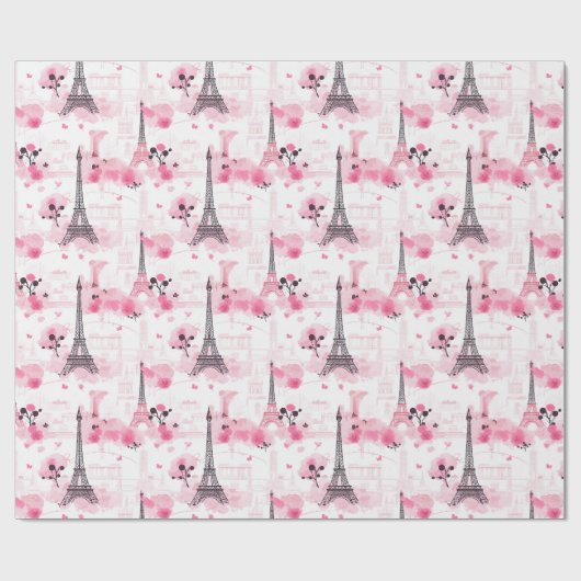 Eiffelturm Muster, Paris Chic Französisch Rosa Geschenkpapier (Flach)