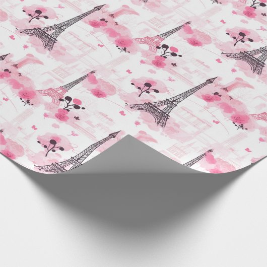 Eiffelturm Muster, Paris Chic Französisch Rosa Geschenkpapier (Ecke)