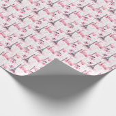 Eiffelturm Muster, Paris Chic Französisch Rosa Geschenkpapier (Ecke)