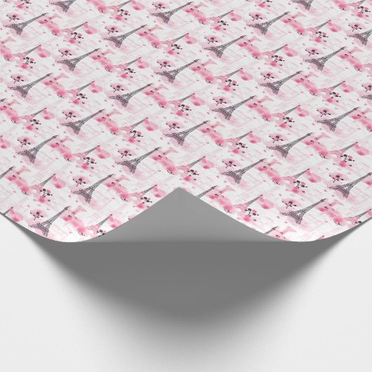 Eiffelturm Muster, Paris Chic Französisch Rosa Geschenkpapier (Ecke)