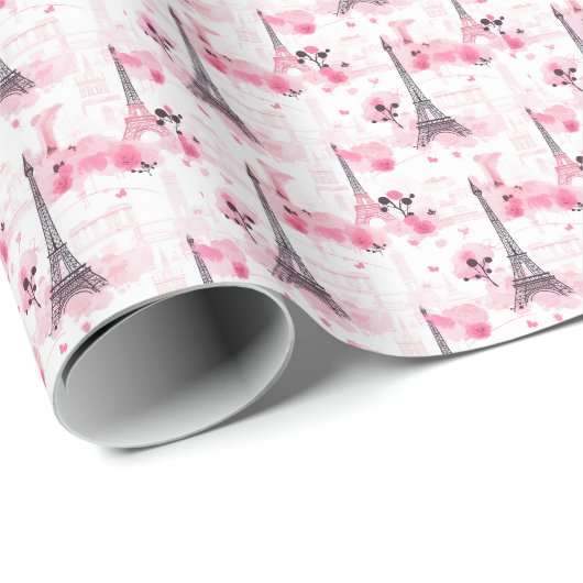 Eiffelturm Muster, Paris Chic Französisch Rosa Geschenkpapier (Rolleneckpunkt)