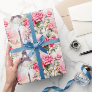 Eiffelturm-Muster, Paris Chic Französische Rosen Geschenkpapier