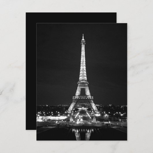 Eiffelturm nachts - B/W Einladung (Vorne/Hinten)