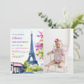 Eiffelturm Paris 2. Geburtstag Foto Einladung (Stehend Vorderseite)